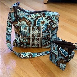 Vera Bradley crossbody &matching wallet. Java Blue